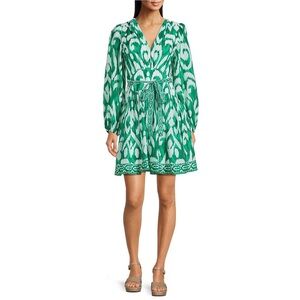 Alex Marie Long Sleeve Dress Printed Teal and White | Size 4